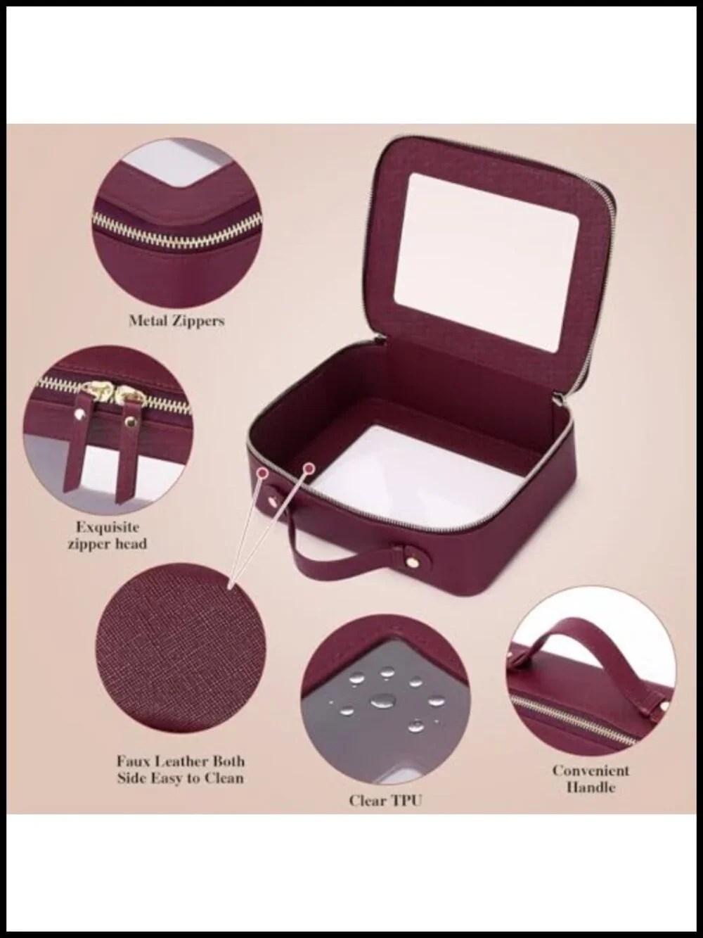 Clear Cosmetic Bag Waterproof PU Travel Makeup Organizer with Zipper TSA